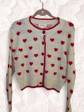 Jessica Simpson Cream Cardigan with Red Heart Accents